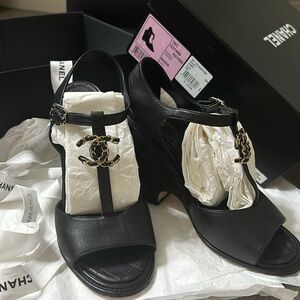 Chanel lambskin wedges sandals